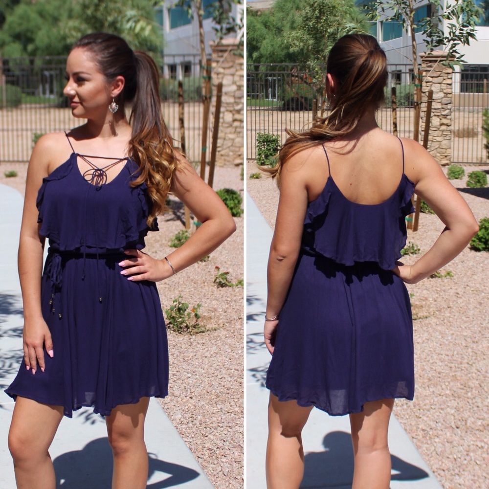 Navy Ruffle Dress - Picture 2 of 6